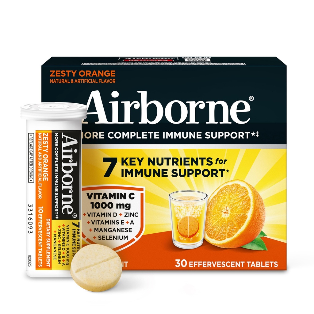 D & çinko ile 1000 mg Vitamin C, Sugar Free Multivitamin Immune Support Supplement, Antioksis A C & Vitamin E, 30 Effervescent Tabletleri, Zesty Orange Flavor