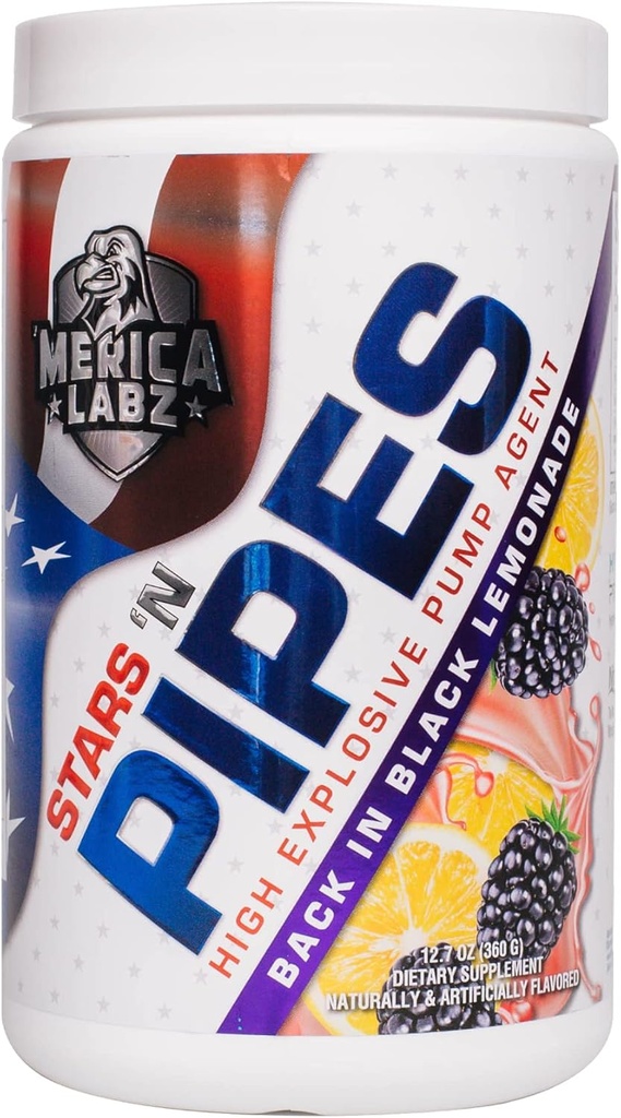 'Merica Labz Stars 'N Pipes High Explosive Pump Agent, Stimt-Free, 6G of L-Citrulline, 20 Hizmet (Back in Black Lemonade)