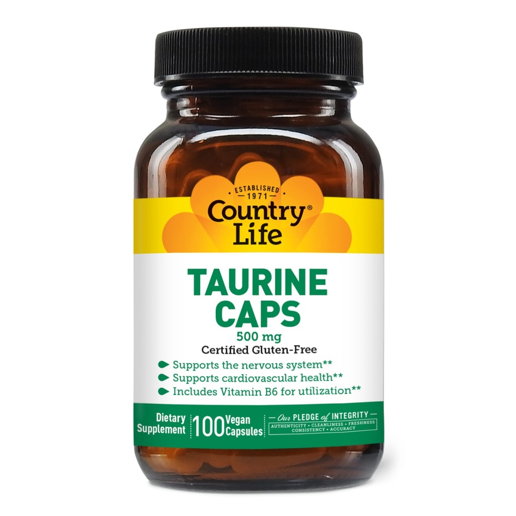 Country Life Taurine Supplement 500mg - Υποστηρίζει Καρδιαγγειακό και Νευρικό Σύστημα - 100 Κάψουλες