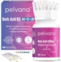 Pelvana Boric Acid Suppositories for Women 60 + 15 Applicators + 20 pH Test Strips = W Piece Kit for Vaginal Odor - Third-Party Lab Tested & Made in the USA