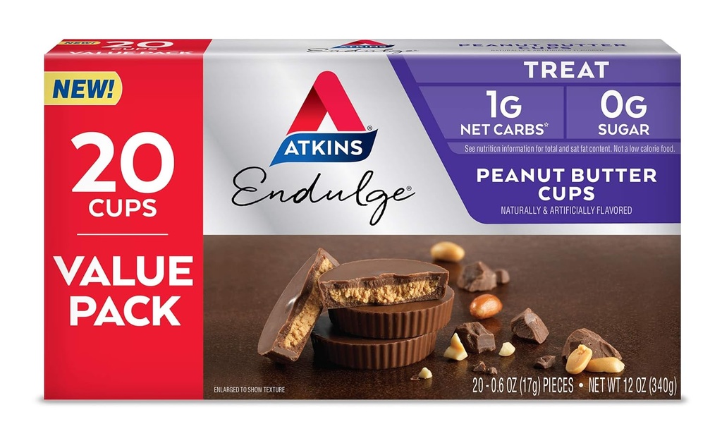 Atkins Endulge Peanut Butter Cups, Dessert, Low Carb, 0g Sugar, 20 Count