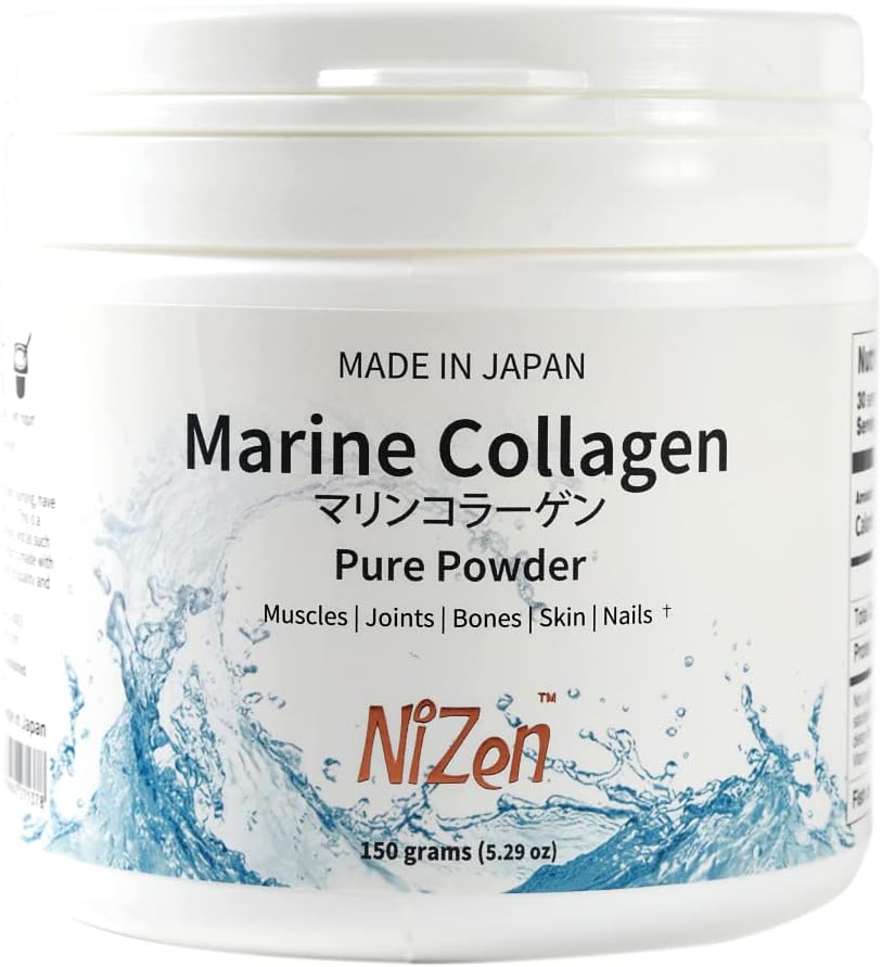 Nizen Marine Collagen Pure Powder, Hydrolyzed Peptides Easy-to-Digest Amino Acids Συμπλήρωμα. Χωρίς γεύση. Μη-Κλαμπ. Κατασκευασμένο στην Ιαπωνία. 5.29oz