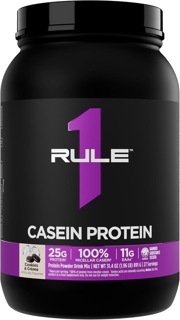 Kural 1 Vakain proteini - 25g protein ve 11g EAAs Per Slow-Release Micellar Casein for Overnight Recovery and Sustained Delivery Between Meals (2 Pounds*, Cookies & Crème)