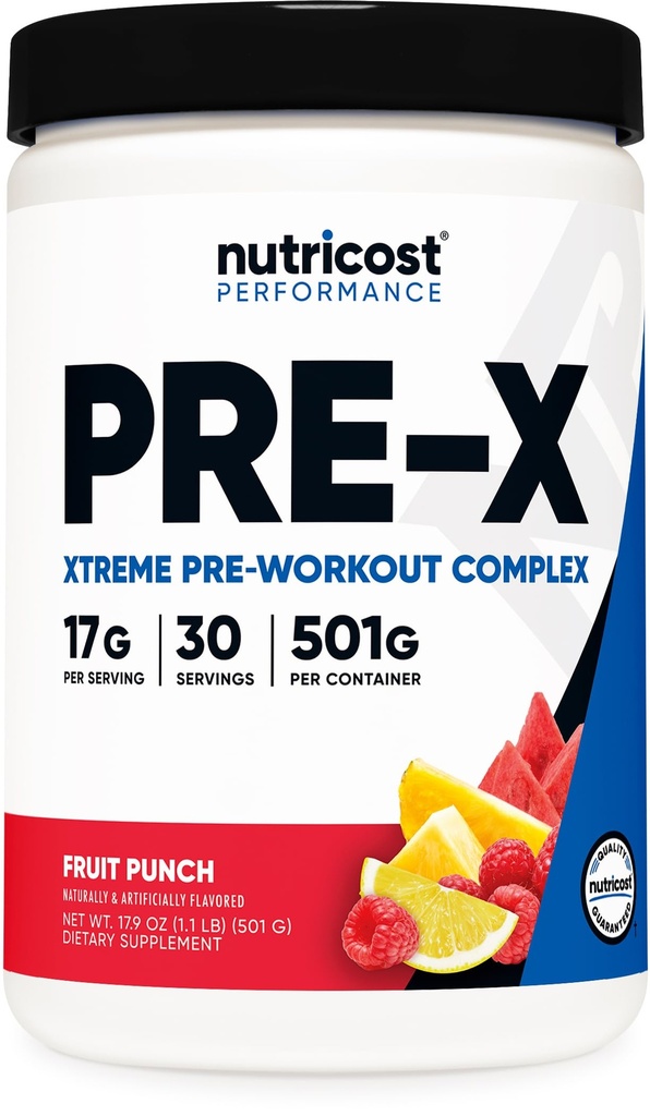 Nutricost Pre-X Xtreme Pre-Workout Complex Powder, Fruit Punch, 30 Servings, Vegetarian, Non-GMO and Gluten Free