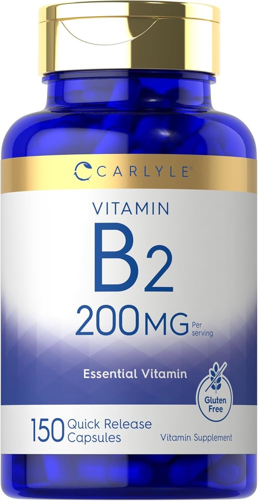 Carlyle Vitamin B-2 | Riboflavin | 200 mg | 150 Kont | Vegetarian, Non-GMO & Gluten Free Essential Supplement