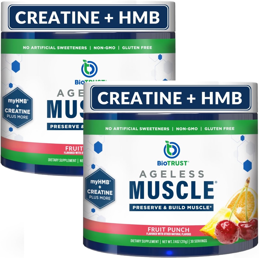 BioTrust Ageless Muscle Builder - Kretine HMB Toz D3 & Betaine - Build & Protection Natural Declining Muscle Mass & Strength - Fruit Punch, 60 Hizmetler