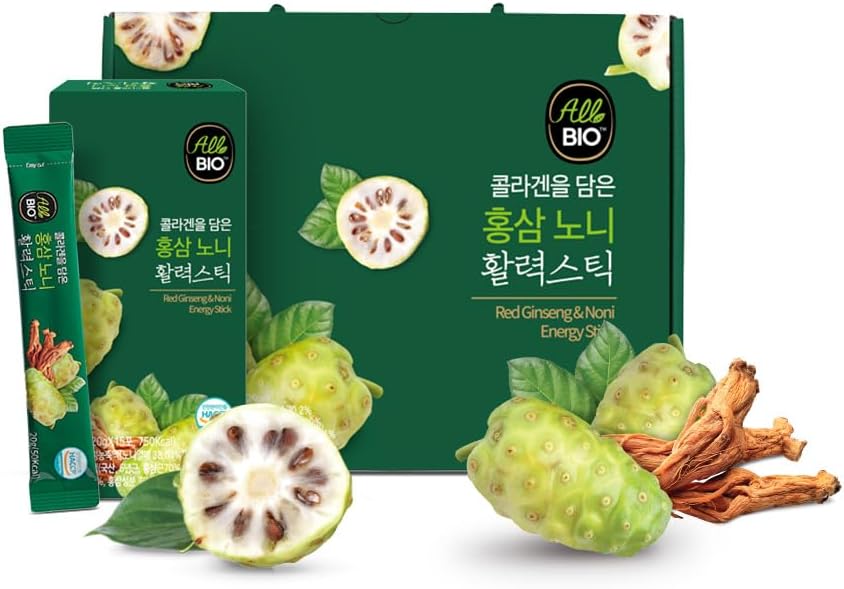 Java NONI εκχύλισμα χυμού κολλαγόνου Stick με RED Ginseng - 0,7 oz x 45 Stick - 100% οργανική ζύμωση Noni με ρεσβερατρόλη - καθημερινή αντιοξειδωτικό Superfood για ανοσοποιητική υποστήριξη & ευεξία από ALLBIO