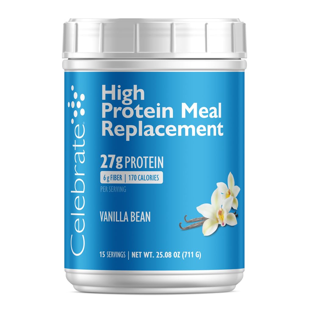Celebrate Vitamins High Protein Meal Replacement Shake, 27 g Protein Powder, 6 g of Fiber, For Post-Bariatric Surgery Patients, Vanilla Bean, 15 servings