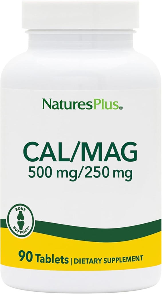 NaturesPlus Cal/Mag - 90 Vejetaryen Tabletler - 500 mguba & 250 mg Magnezyum - 90 Hizmetler