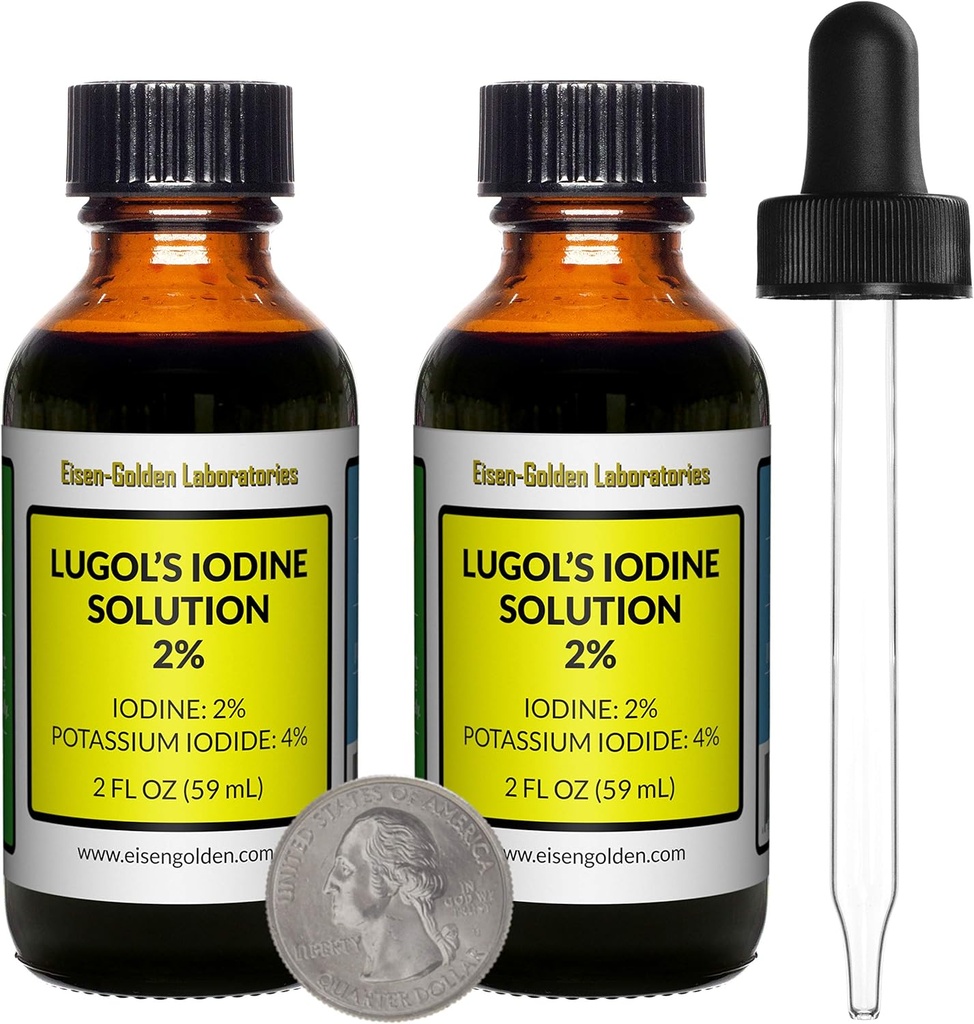 Iodine της Lugol / 2% Λύση / 4 Oz σε δύο γυάλινες φιάλες / δωρεάν σταγόνες / ΗΠΑ