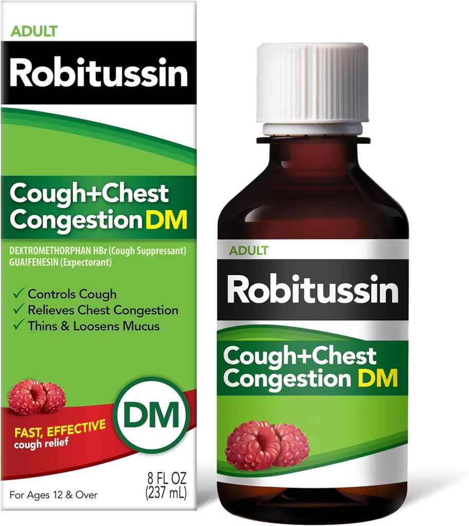 Robitussin Cough ve Chest Congestion DM, Cough Suppressant ve Waitorant, Raspberry Flavor - 8 Fl Oz Şişe