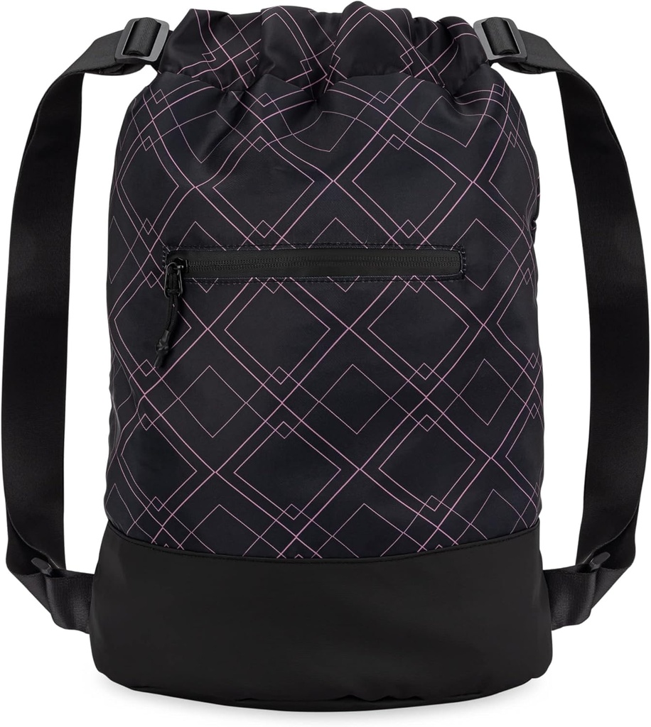 Flex Cinch Gym Bag for Women with Graphics Designs | Dayanıklı Gym Cinch Çanta | Gym Bag, Traveling, and Overnights | Black/Rose - Geometric