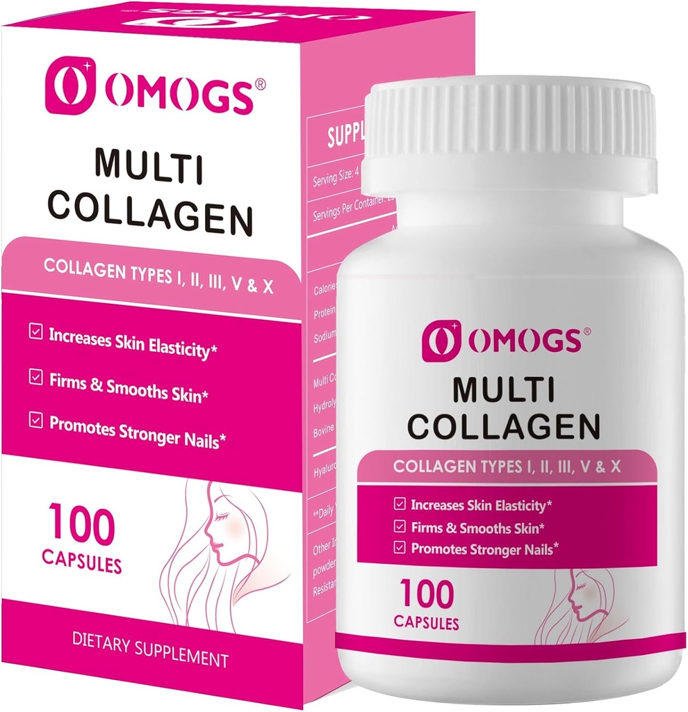 OMOGS Κάψουλα κολλαγόνου Peptides, Φυσικώς παραγόμενο υδρολυμένο κολλαγόνο με προβιοτικό & εκχύλισμα βατόμουρου - Μαλλιά, δέρμα, νυχιών, αρθρώσεων, Digestive Health & ανοσοποιητική υποστήριξη, μη ΓΤΟ, 100 κάψουλες