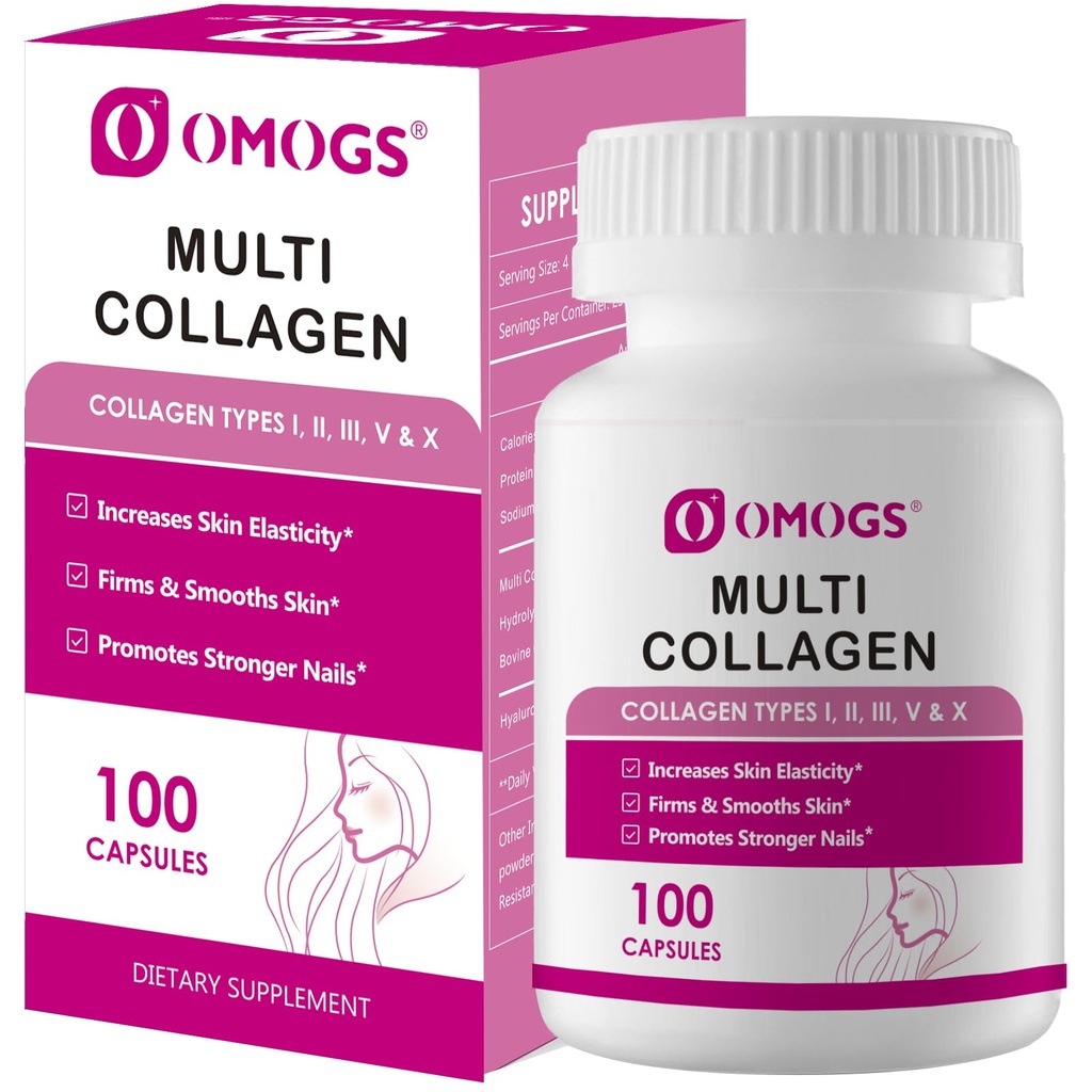 OMOGS Collagen Capsule Capsule,Doly Sourced Hydrolyzed Collagen with prebiyotik & Cranberry Extract - Saç, Skin, Nail, Joint, Digestive Health & Immune Support, Non-GMO, 100 Capsule