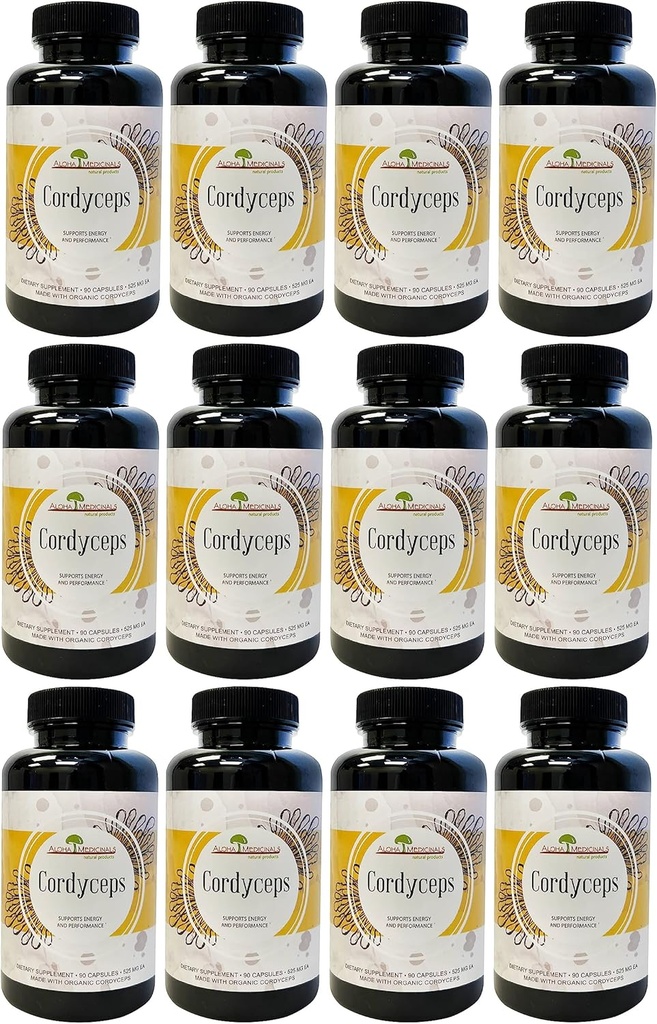 Aloha Medicinals Pure Cordyceps, sertifikalı Organik Mushroom Supplement, Destekler Immunity and Energy, Pack of 12, 90 Capsules Every