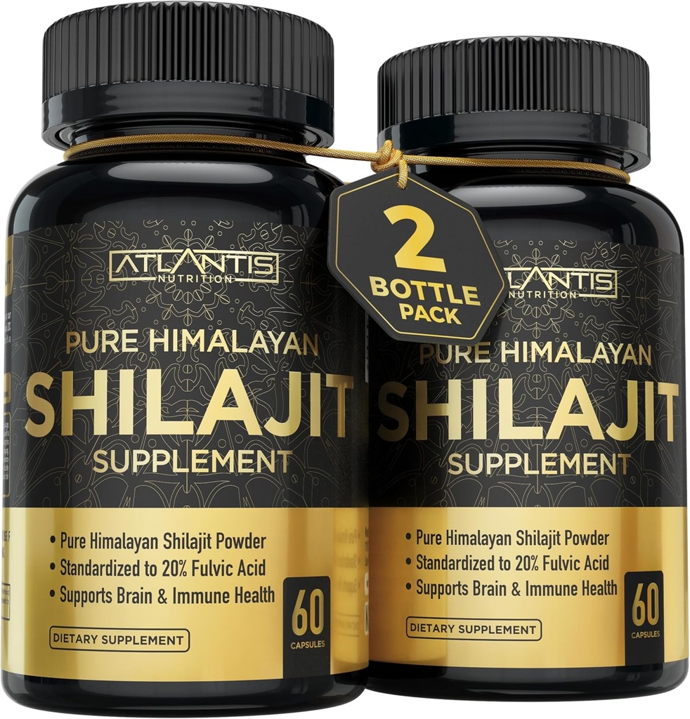 Atlantis Nutrition Himalayan Shilajit Capsules Formulated with 20% Fulvic Acid | 1000MG Per Serving — 10:1 Extract | USA Made | Himalayan Shilajit Supplement for Men & Women | 120 Capsules