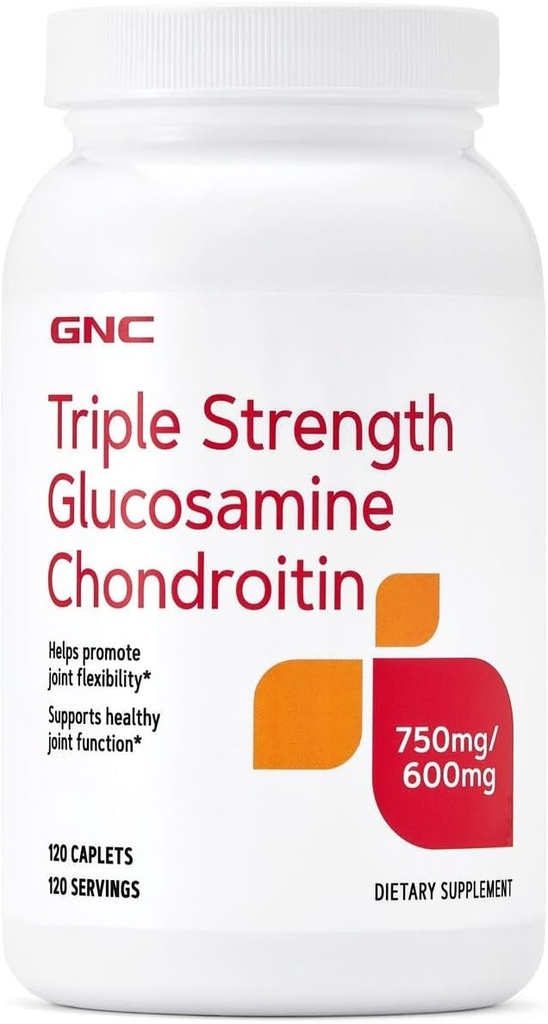 GNC Triple Strength Glucosamine Chondroitin 750 mg/600 mg, 120 Caplets, Sağlıklı Ortak Fonksiyonlar Destekler