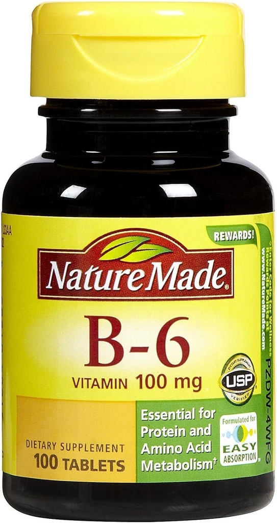 Φύση Φτιαγμένη Βιταμίνη B6 100 mg Tabs, 100 ct