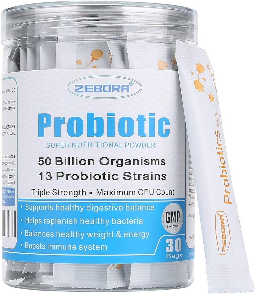 ZEBORA Kadınlar, Erkekler ve Çocuklar için Probiyotikler ve Probiyotikler Toz Digestive ve Immune Gut Health - Sağlıklı-Respiratory-Sistem Gluten Ücretsiz ve GMO, 30 Packets