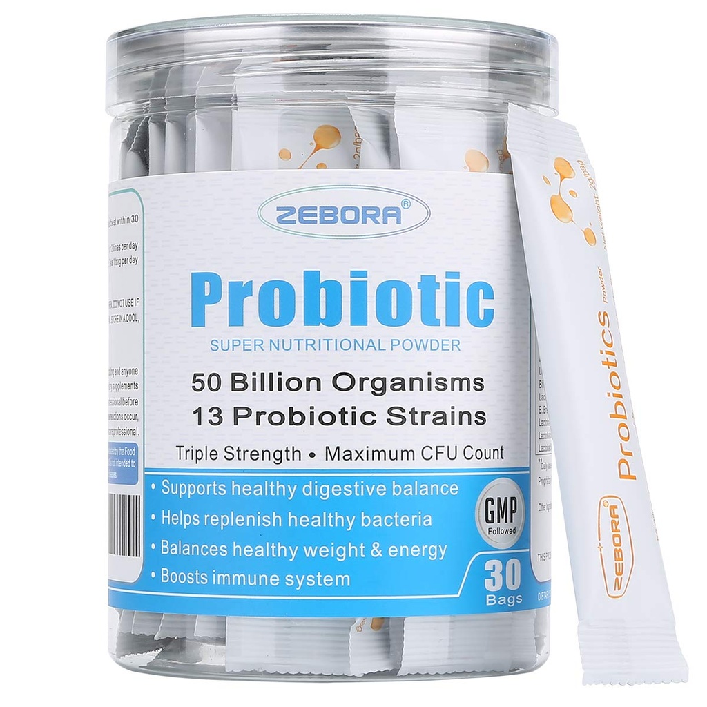 ZEBORA Kadınlar, Erkekler ve Çocuklar için Probiyotikler ve Probiyotikler Toz Digestive ve Immune Gut Health - Sağlıklı-Respiratory-Sistem Gluten Ücretsiz ve GMO, 30 Packets