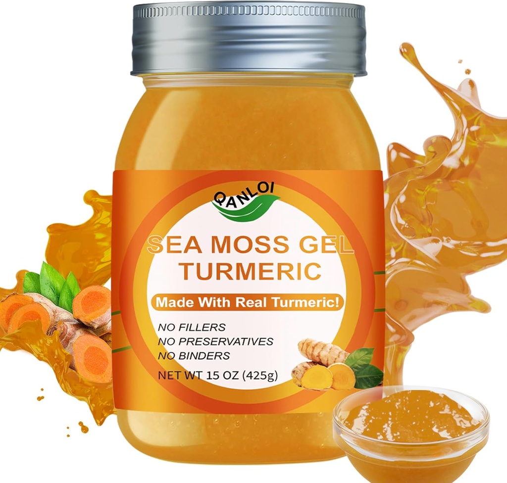 İrlandalı Deniz Moss Gel Raw Organik Deniz Moss, İrlandalı Moss,15OZ Doğal Deniz Moss Gel (Turmeric)