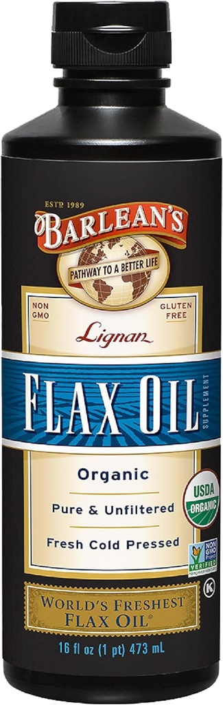 Barlean'ın Organik Lignan Omega 3 Erkekler ve Kadınlar için Yağlı Sıvı Tamam, Soğuk Basın Flax Tohumları, 7230 mg ALA Fatty Acid, Vegan ve Gluten Free, 16 ozzz