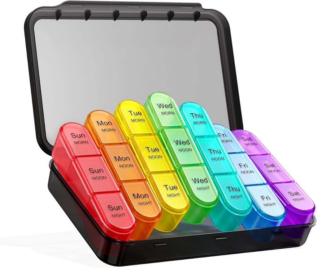 ASprink Pill Organizer 3X Bir Gün - Tıp Pill Organizer - Haftalık Pill davası - Günlük Pill Box 7 Günlük Vitaminler ve İlaçlar için Organize Konteyner
