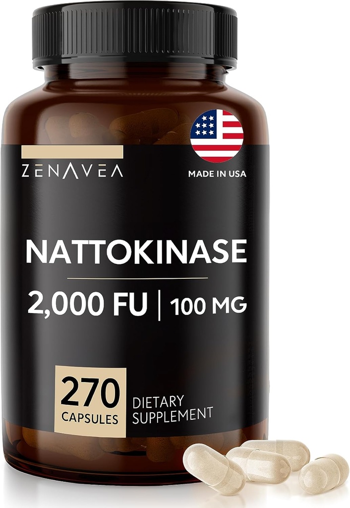 Nattokinase Supplement - 2000 FU of Enzyme - 270 Capsules of Nattokinase 100 mg - Gluten Free, Non-GMO, Vegan