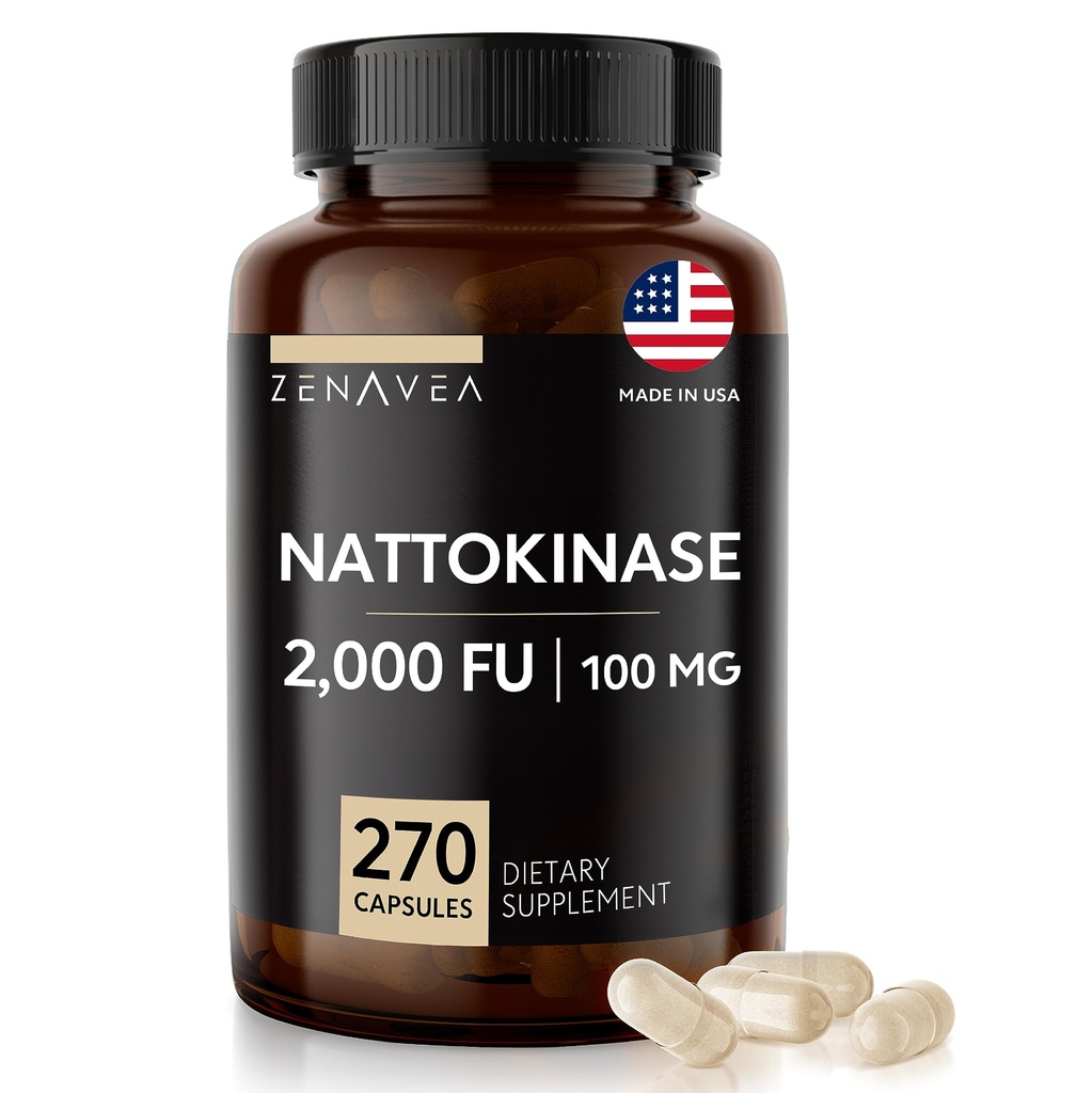 Nattokinase Supplement - 2000 FU of Enzyme - 270 Capsules of Nattokinase 100 mg - Gluten Free, Non-GMO, Vegan