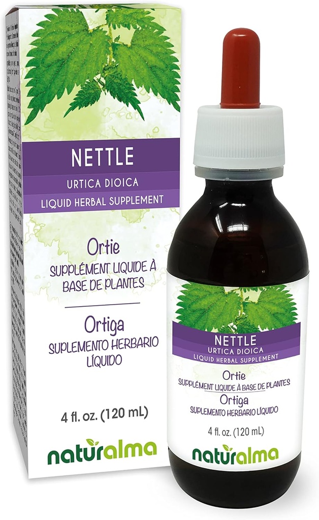 Naturalma Nettle (Urtica dioica) Leaf and Root Alkol-Free Tincture - 4 fl oz Liquid Ekstraksiyon in Drops - Herbal Supplement - Vegan