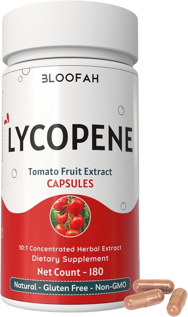 Lycopene Domates 500 mg Capsules | Natural Lycopene Rich Herbal Supplement | Doğal-Occurring Caroteno | 100% Pure, Non-GMO & Gluten Free Formula - 180 Count