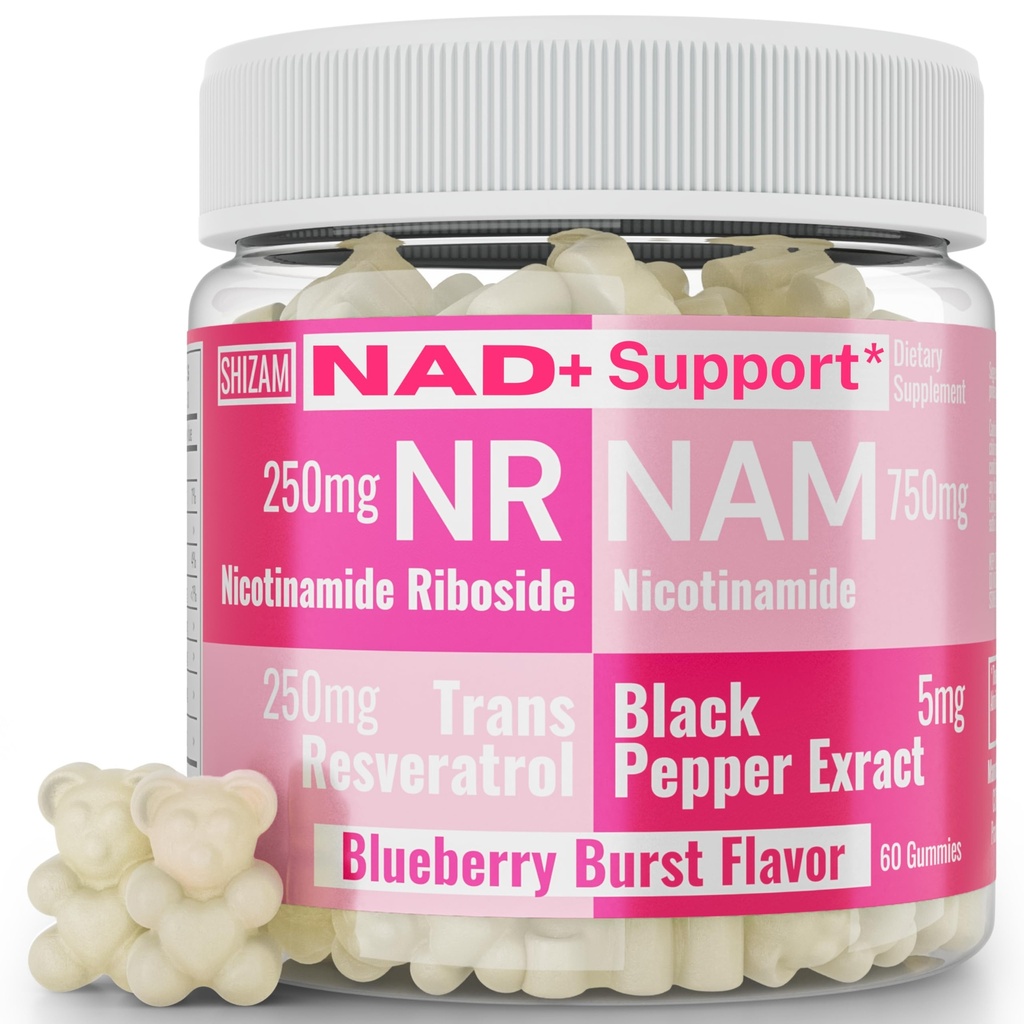 SHIZAM Nicotinamid Riboside NR NAM Resveratrol Gummies, 1000 mg NAD+ NAD + Plus Nrf2 Activator ATM w Pure Niacinamid Vitaminleri B3 Capsules Pills Toz Supplements Alt NDA Regenerator 500 mg