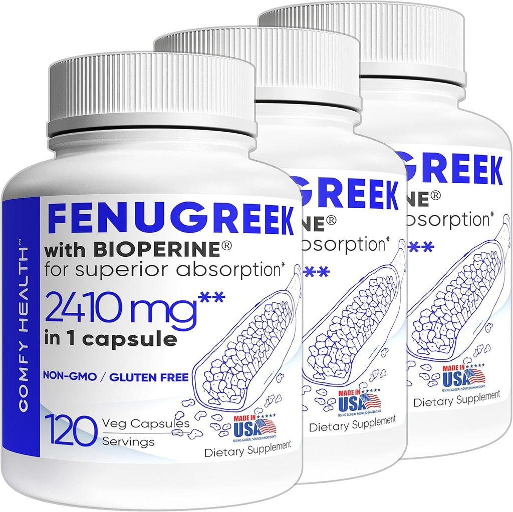 Fenugreek Capsules, 2410 mg, 360 Hizmetler, Fenugreek Pills With BioPerine® for Superior Abors, Non-GMO, Gluten Free Fenugreek Tohumlar Eks, Fenogreco Capsulas