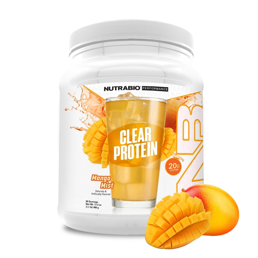 NutraBio Clear Protein Toz, Mango Mist - 20 Hizmet, 20g Clear Whey Protein Isolate, 0 Sugar, 0g Lactose, Meyveyi Kevors, GLP1 Destek - Bone Health - Muscle Post Workout Recovery