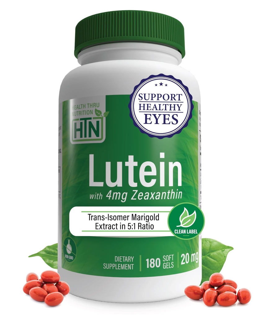 Zeaxanthin 4 mg 180 Softgels ile 20 mg | Doğa Identical 5:1 Karşılaştırma | Sağlıklı Göz, Cilt ve Beyin | No-GMO Soy & Gluten Free | by Health Thru Beslenme