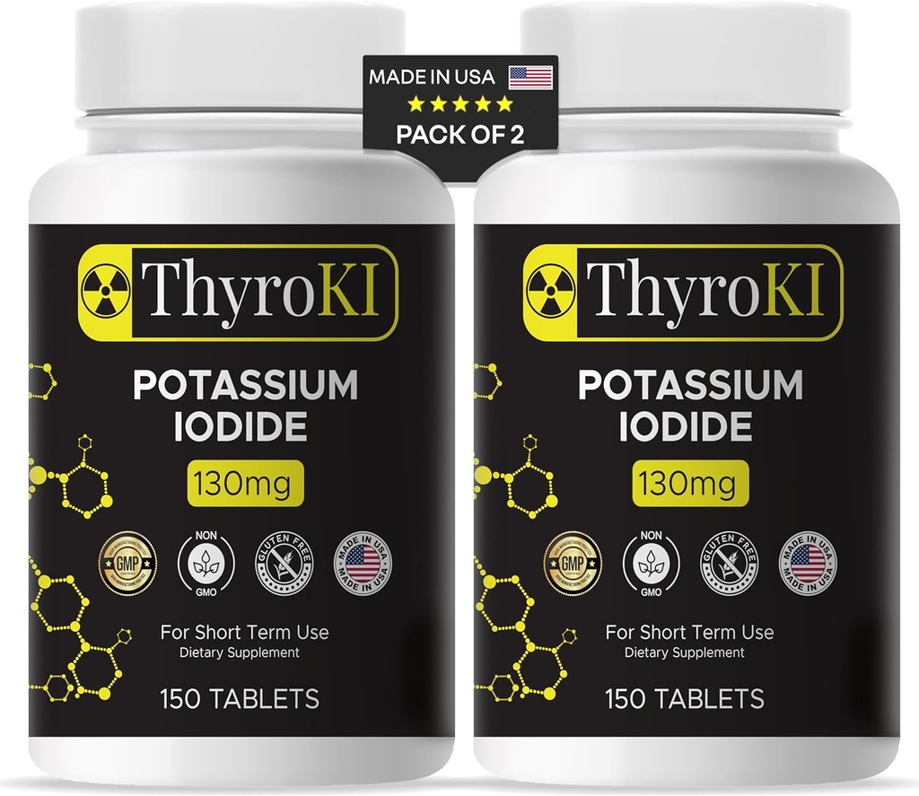 Potasyum Iodide Tabletleri 130 mg - Tiroid & Respiratory Desteği - YODO Naciente KI Pills | Hızlı - Acil Iodine Supplement | Non-GMO | Gluten Free | 300 Tablet | ABD'de Yapılan | 2 Paket