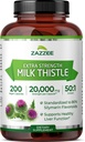 Zazzee Organik Süt Butle 50:1 Ekstraksiyon, 20.000 mg Güçlü, 200 Vegan Capsules,% 80 Silymarin Flavonoids, 6 Ay Supply, Standartlaştırılmış ve Yoğun 50X Ekstraksiyon, All-Doğal ve Non-GMOB