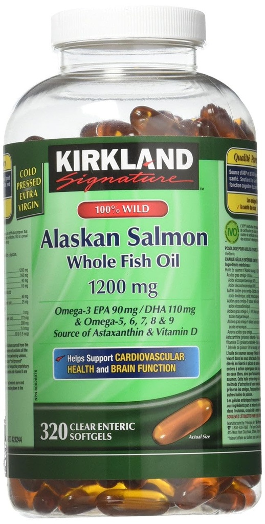Kirkland %100 Wild Alaskan Salmon Oil 90 EPA 110 DHA 1200 mg - 320 Giric Kaplama Yumuşakgels
