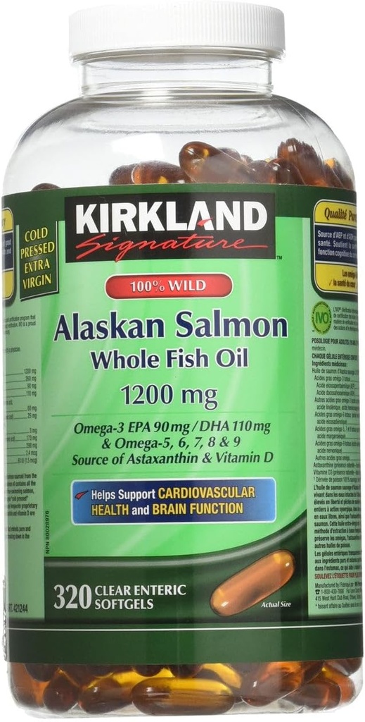 Kirkland %100 Wild Alaskan Salmon Oil 90 EPA 110 DHA 1200 mg - 320 Giric Kaplama Yumuşakgels