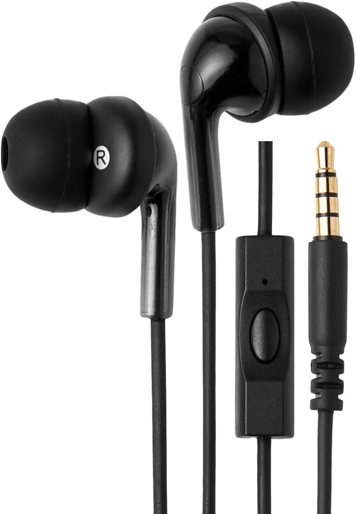 Microphone ile Temels Wired Earbuds, In Earbbys, 3.5mm Jack, 4.2 ft uzun kablo, S/M/L Ear Tips, Blackphone