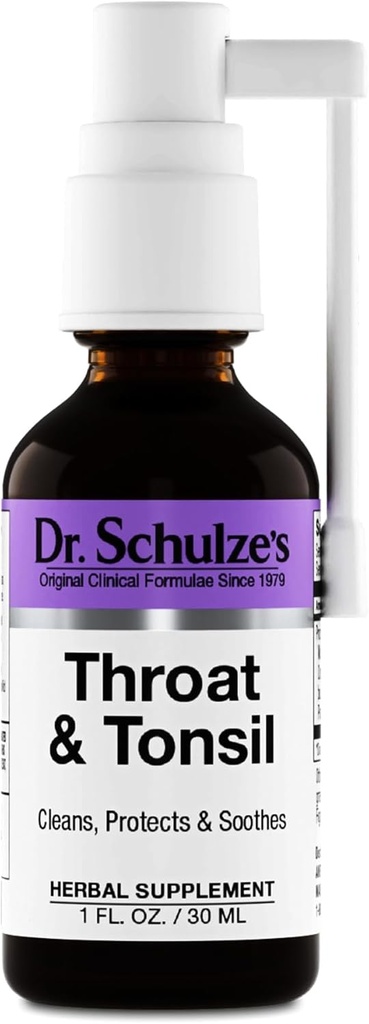 Dr. Schulze'nin Throat & Tonsil | Cool, Soothe & Koruma | Herbal Supplement | Vegan & Kosher | Güçlü & Etkili | Easy Spray Nozzle | 1 oz Şişe |