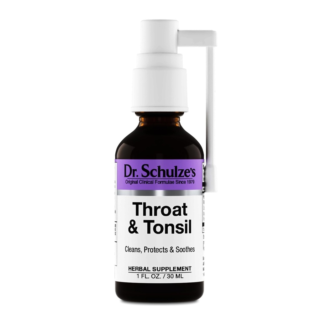 Dr. Schulze'nin Throat & Tonsil | Cool, Soothe & Koruma | Herbal Supplement | Vegan & Kosher | Güçlü & Etkili | Easy Spray Nozzle | 1 oz Şişe |