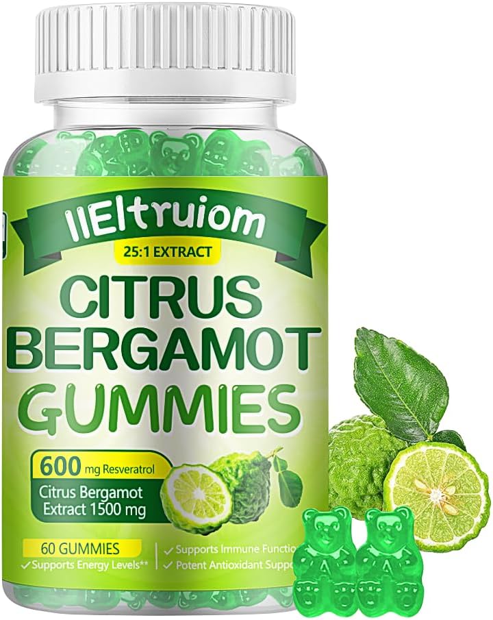 Citrus Bergamot 1500 mg, Citrus Bergamot Gummies for Health Cholesterol, Bergamot Supplements 25:1 İtalya Bergamot, Resveratrol & Niacin - Natural Vegan 60 Gummies