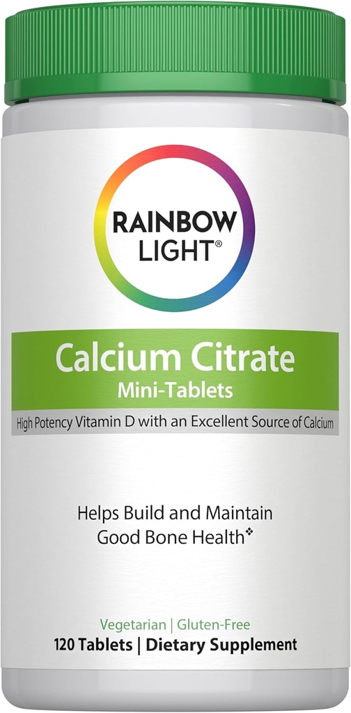 Rainbow Lightuba Citrate Tabletleri D Vitamin D, Diyetsel Tamam Yüksek Lisans Kemik Sağlığı Desteği, Kalsiyum ve Vitamin D, Vegetarian ve Gluten Free, 120 Count Count