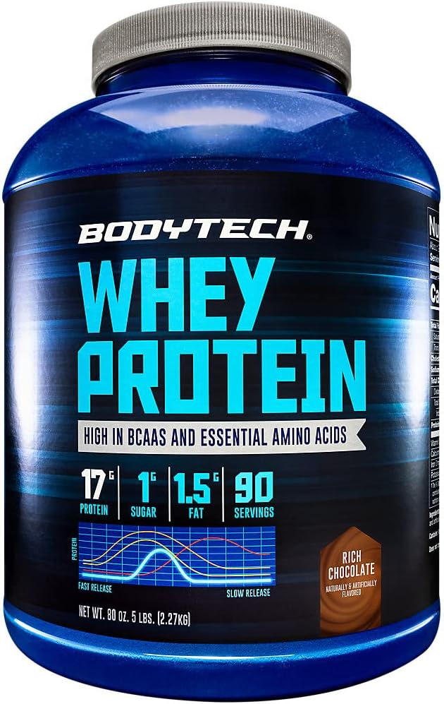 BodyTech Whey proteini - Post-Workout Muscle Building için ideal olan 17 gram proteinle, Contains Milk & Soy - Rich Chocolate (5 Pound)
