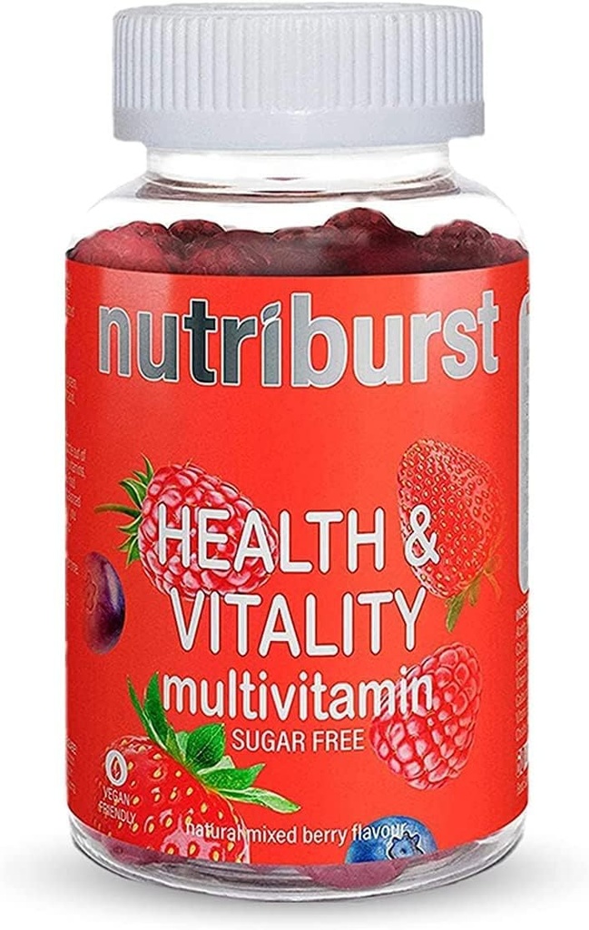 NUTRIBURST – Health & Vitality | UKs Most Trusted Brand | Vegan & Sugar-Free Multivitamin Gummies | Contains Essential Vitamins & Biotin | Natural Karma Berry Flavour | 60 Gummies