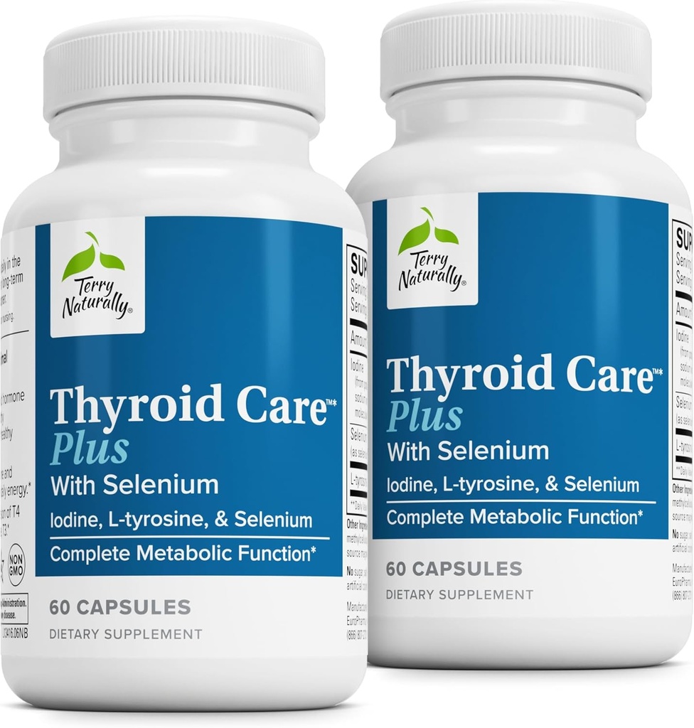 Terry Natural Thyroid Care Plus - For Aid Yourroid - Diyetary Supplement for Energy & Health Saç Desteği - L-Tyrosine & Selenium - 60 Capsules (2 Pack)