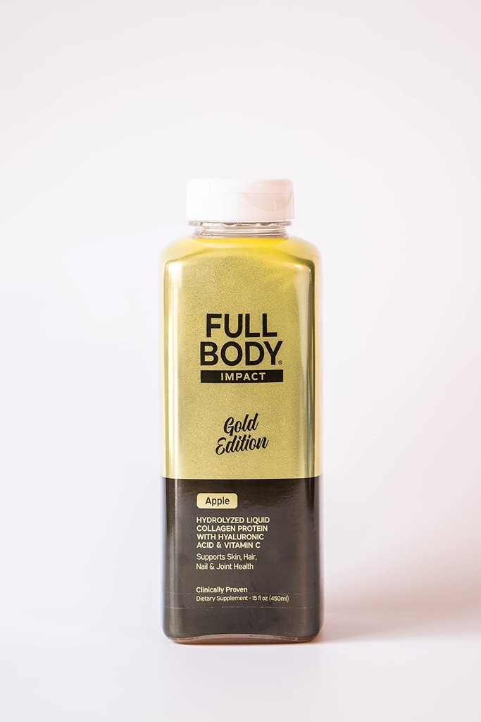 Liquid Collagen Protein w/Hyaluronic Acid & Vitamin C - Gold Edition (Apple), 16,000mg (16g) Hydrolyzed Collagen Peptides for Healthy Hair, Skin, Nails & Joints - 15oz Bottle