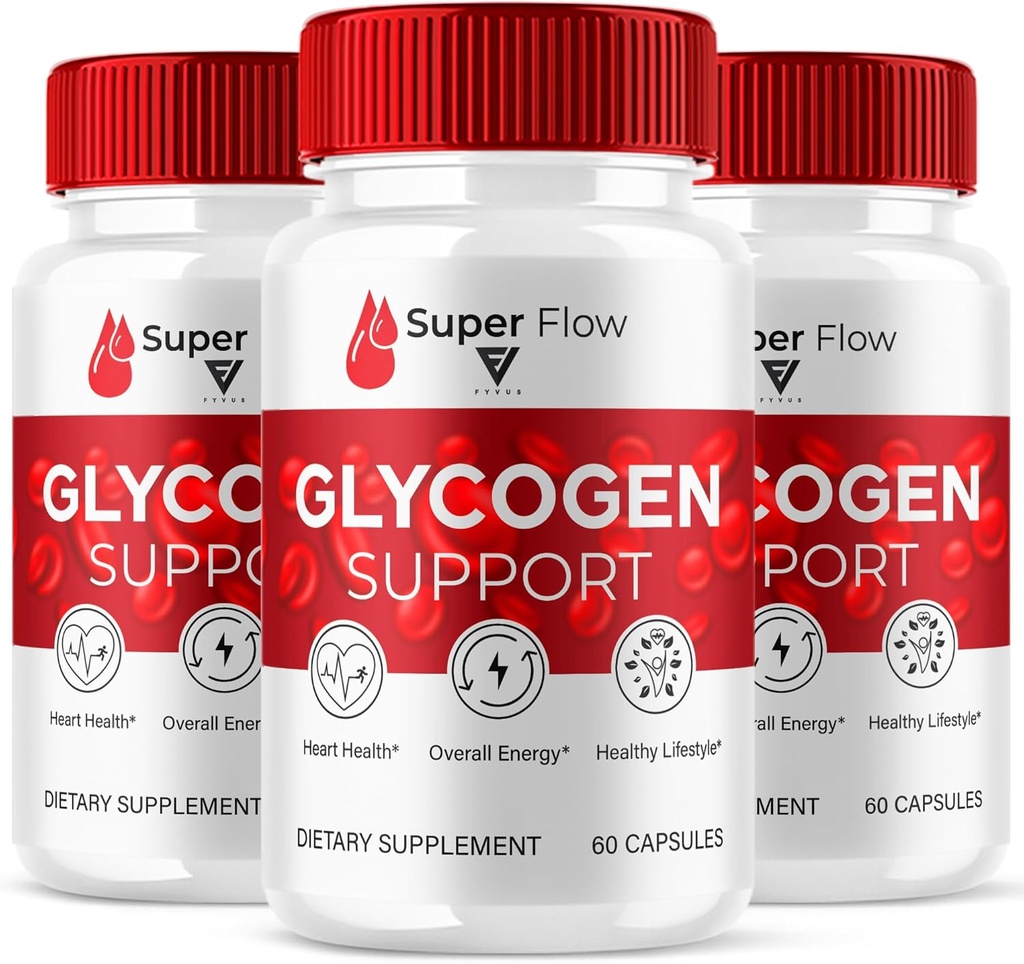 (3 Pack) Super Flow SuperFlow Glycogen Support Capsules, Super Flow Advanced Glycogen Health and Blood Wellness Support Supplement, SuperFlow maksimum Güçlü Glyco Formula Supplement (180 Capsules)