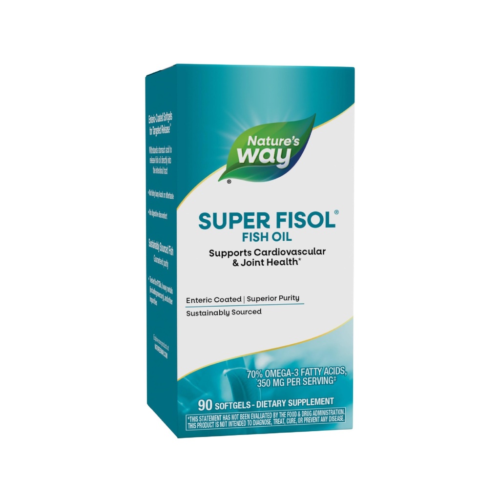 Nature's Way Super Fisol Fish Oil, Enteric cover, Supports Cardiovascular ve Ortak Sağlık*, Mega Potency Omega-3s, 90 Softgels (Pazar Mayıs Vary)